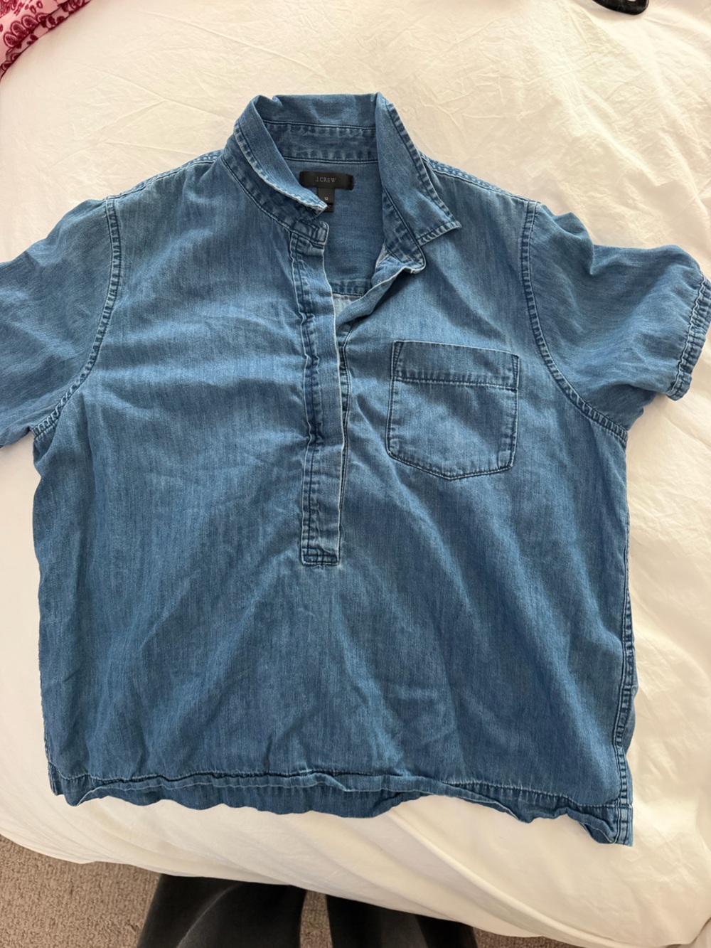J. Crew Washed Blue Denim Popover Top